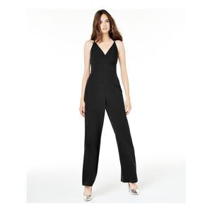 TEEZE ME Womens Wide Leg Jumpsuit Empire Waist Black Spaghetti Strap Juniors 1\2